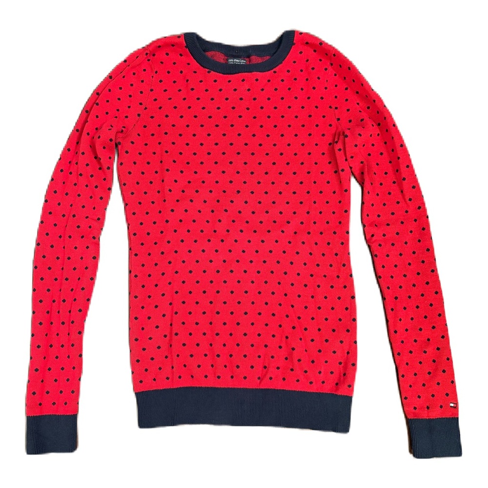 Tommy Hilfiger Red and Black Polkadot Knit Sweater - Size XS